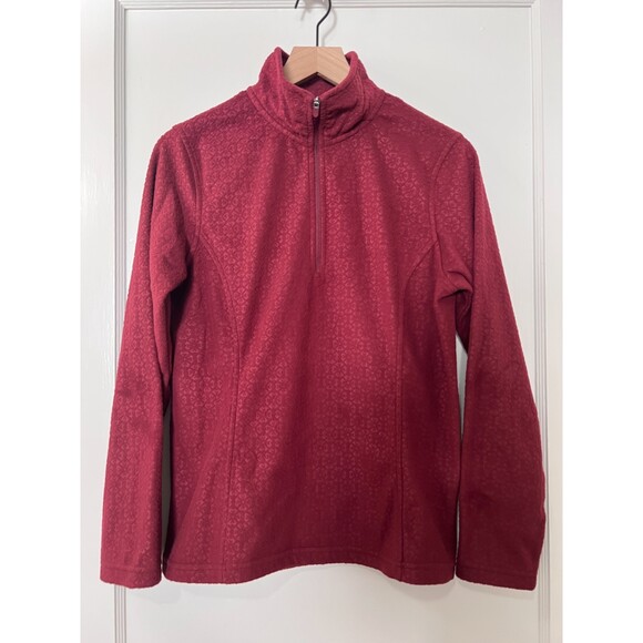 Lands' End Tops - Lands' End Women's Fleece Pullover Top Burgundy Floral 1/4 Zip Polyester Size S